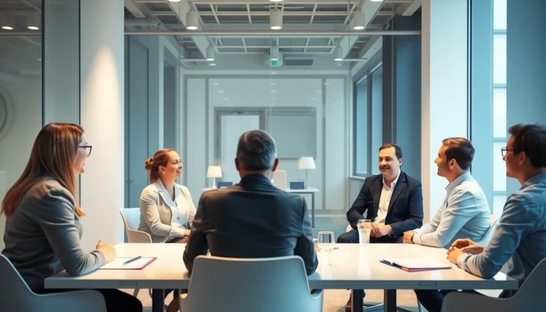Effiziente Unternehmensberatung Leipzig mit Geschäftsleuten in einem modernen Büro, die innovative Lösungen besprechen.