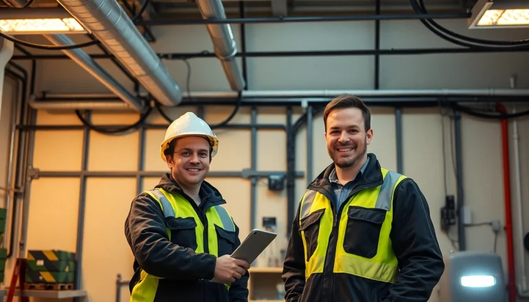 Techniker führen eine DGUV V3 Prüfung an elektrischen Geräten durch, um Sicherheit am Arbeitsplatz zu gewährleisten.