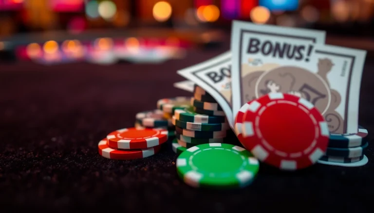 Casino Bonus tickets resting on chips in a luxurious setting, inviting players to explore great offers.