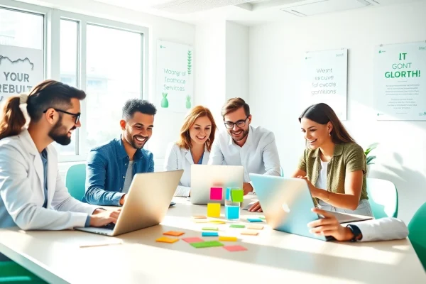 Empowered team strategizing innovative pflegemarketing agentur solutions in a bright workspace.