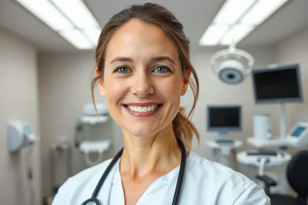 Professionelle Hautärztin 1100 Wien berät Patienten in einer modernen Ordination.