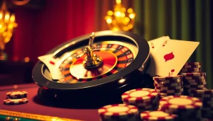 Capture the thrill of Casino Bonus with roulette wheel and vibrant playing cards enhancing the gaming experience.