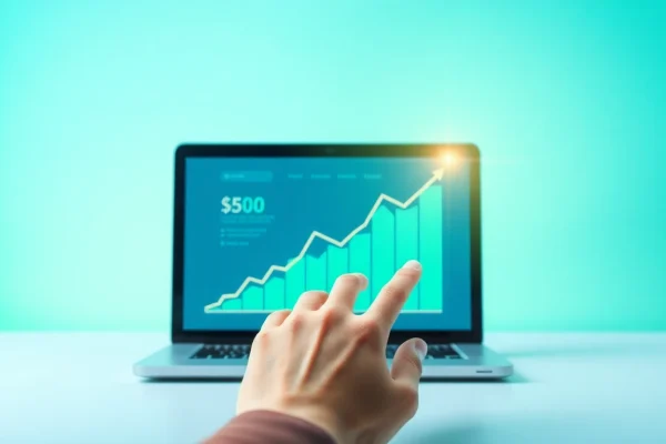 Visualisieren Sie SEO-Ranking durch eine stilisierte Website und ansteigende Ranking-Zahlen, die digitales Marketing verkörpern.