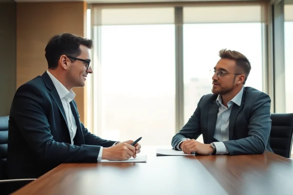 Headhunter in einem modernen Büro bei der Personalvermittlung Vertrieb mit Klienten.