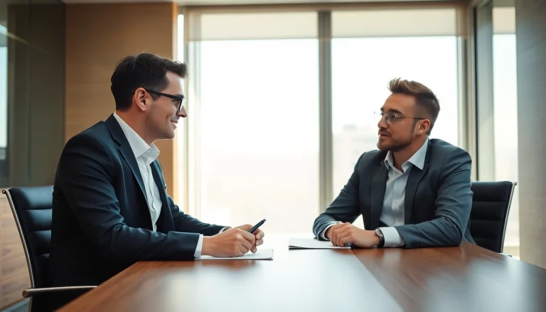 Headhunter in einem modernen Büro bei der Personalvermittlung Vertrieb mit Klienten.