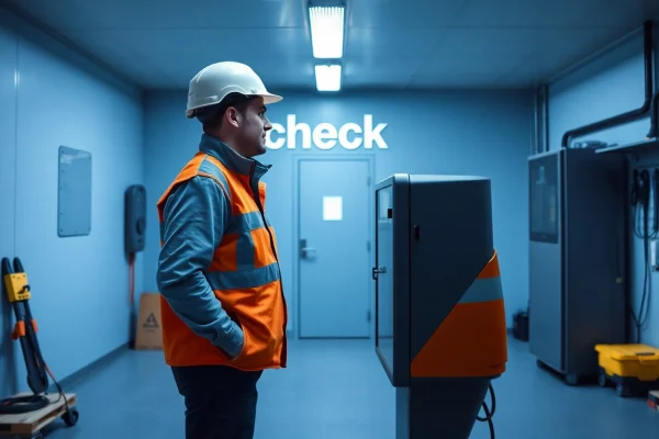 Techniker führt einen DGUV V3 check an elektrischem Gerät durch.