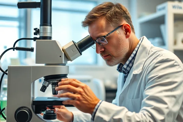 Stephan Becker, ein Virologe, arbeitet engagiert an einem Mikroskop in seinem Labor, um neue Erkenntnisse zu gewinnen.