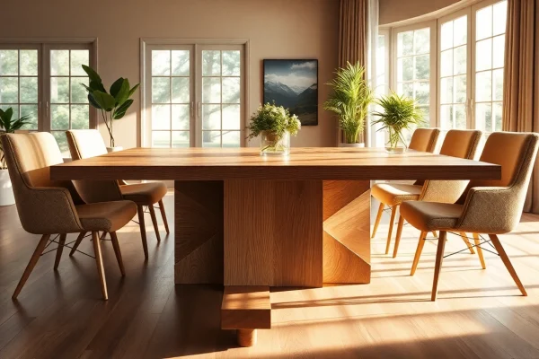 Genießen Sie das zeitlose Design eines massiven Eiche Esstisch mit einzigartiger Baumkante, umgeben von stilvollen Stühlen im modernen Esszimmer.