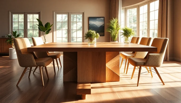 Genießen Sie das zeitlose Design eines massiven Eiche Esstisch mit einzigartiger Baumkante, umgeben von stilvollen Stühlen im modernen Esszimmer.