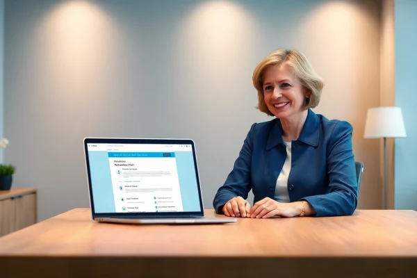 Szenische Darstellung des Bewertungs löschen Prozesses mit zufriedenen Nutzern am Laptop in einem professionellen Büro.