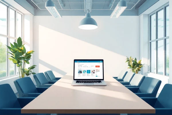 Visuelle Darstellung einer unbelegten Beratungsumgebung für Personalvermittlung mit modernen Elementen und Licht.