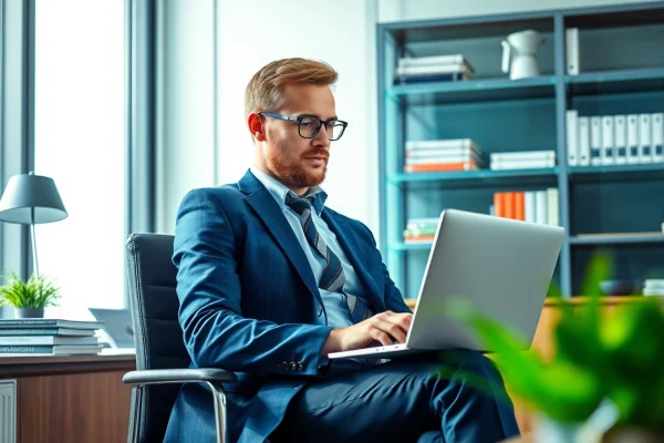 Headhunter Gesundheitswesen bei der Arbeit in einem modernen Büro mit medizinischen Materialien.