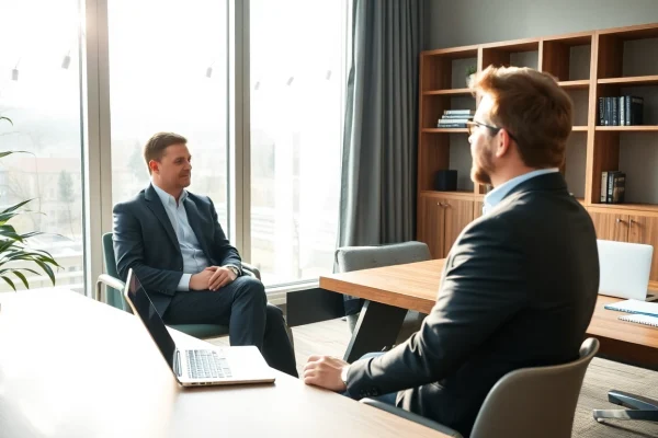 Headhunter Saarbrücken berät Kandidaten in einem modernen Büro.