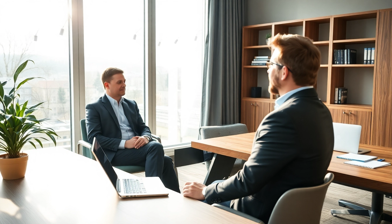 Headhunter Saarbrücken berät Kandidaten in einem modernen Büro.