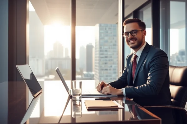 Engagierter Headhunter CEO im modernen Büro, der Gespräche führt.