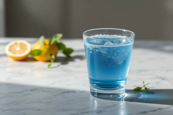 Erleben Sie die Vorteile von kolloidalem Silber kaufen mit diesem eleganten Glas voller Silberlösung und frischen Kräutern.