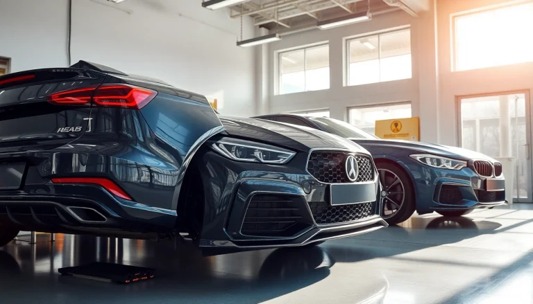 Hochglänzendes Auto in der Garage mit Autopflege Produkten für optimale Pflege.