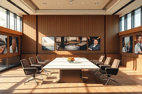 Headhunter Gastronomie inszeniert einen modernen, einladenden Konferenzraum mit stilvollen Möbeln.