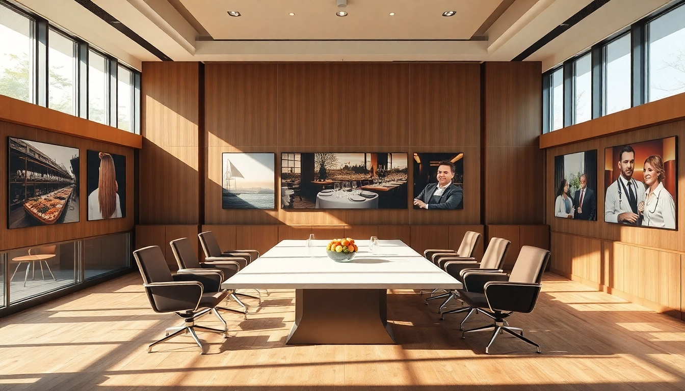 Headhunter Gastronomie inszeniert einen modernen, einladenden Konferenzraum mit stilvollen Möbeln.