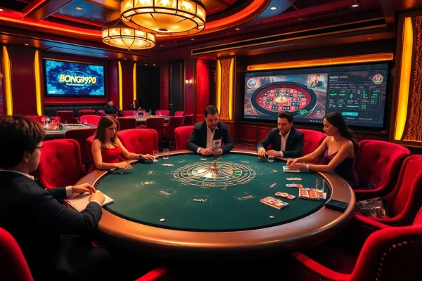 Players immerse in thrilling live casino action at https://bong99.pro/, featuring a poker table filled with anticipation.
