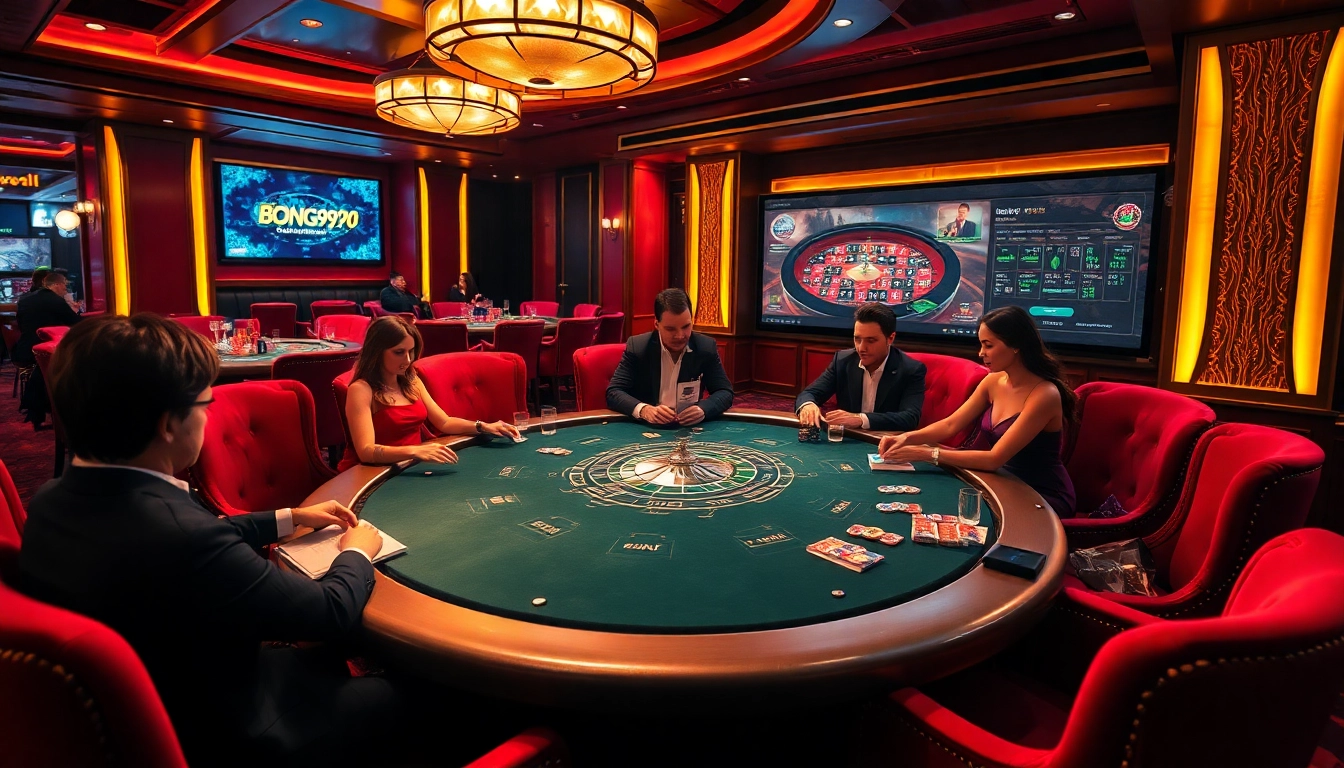 Players immerse in thrilling live casino action at https://bong99.pro/, featuring a poker table filled with anticipation.