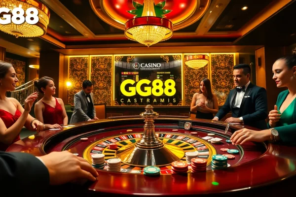 Experience thrilling gameplay at GG88 with poker chips and a roulette wheel in an elegant casino setting.