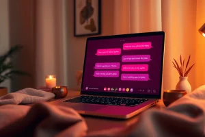 Inviting virtual environment for sex chat with modern interface and flirty chat bubbles.