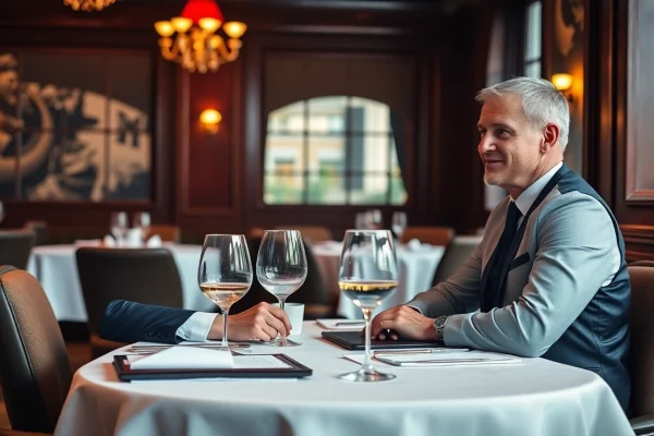 Headhunter Gastronomie in an elegant restaurant, engaging with a candidate.