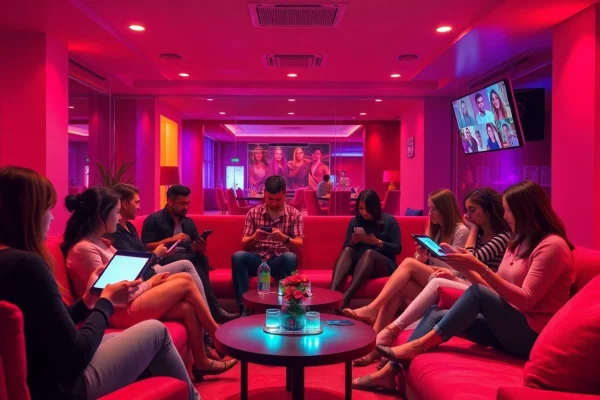 Engaging adults in a cozy, vibrant chat room atmosphere for intimate sex chat conversations.