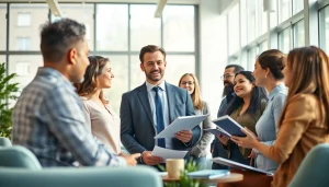 Headhunter IT discusses career opportunities with job candidates in a modern office.