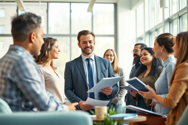 Headhunter IT discusses career opportunities with job candidates in a modern office.
