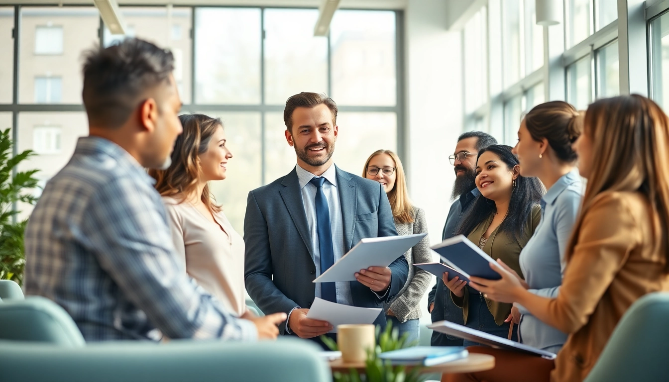 Headhunter IT discusses career opportunities with job candidates in a modern office.