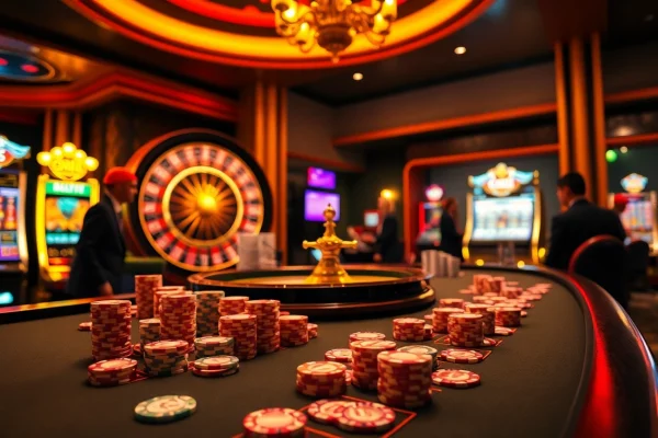 Action-packed scene at https://gg88.black/ showcasing vibrant casino gambling with poker chips and roulette.