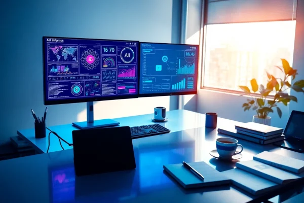 Engaging workspace showcasing 18+ AI technologies in a modern setting.