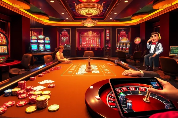 Experience the excitement of 88i nhà cái at a vibrant online casino with poker tables and slot machines.