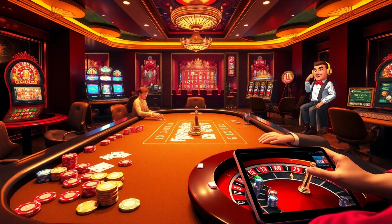 Experience the excitement of 88i nhà cái at a vibrant online casino with poker tables and slot machines.