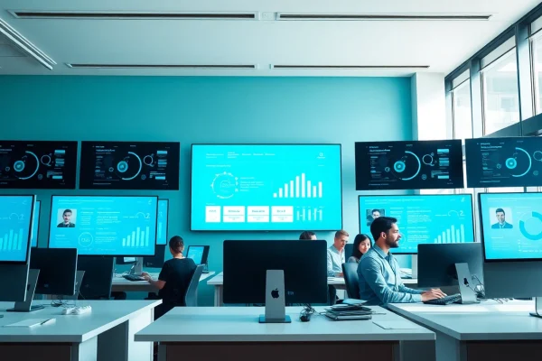 美洽智能客服平台在现代办公室中的展示，提升效率与创新。