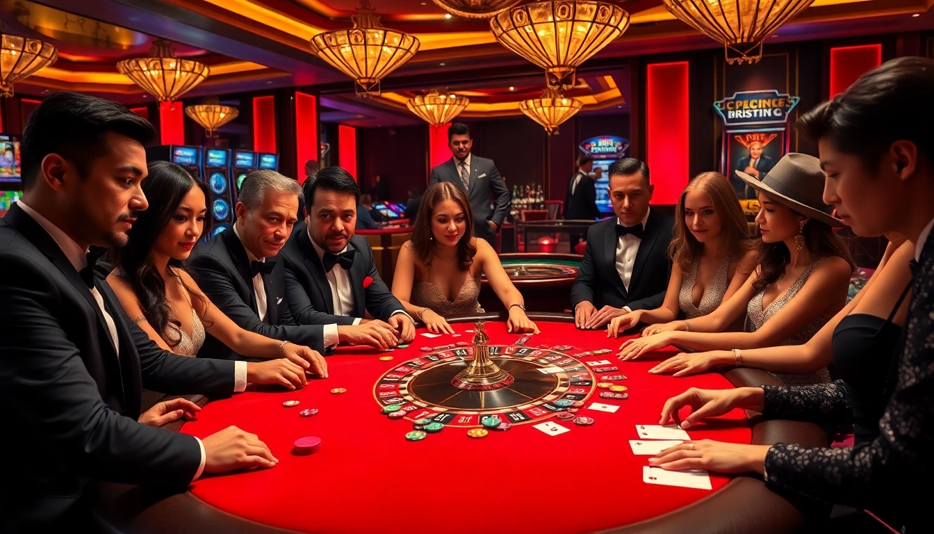 Players enjoying high-stakes poker at 789club, surrounded by vibrant casino elements.