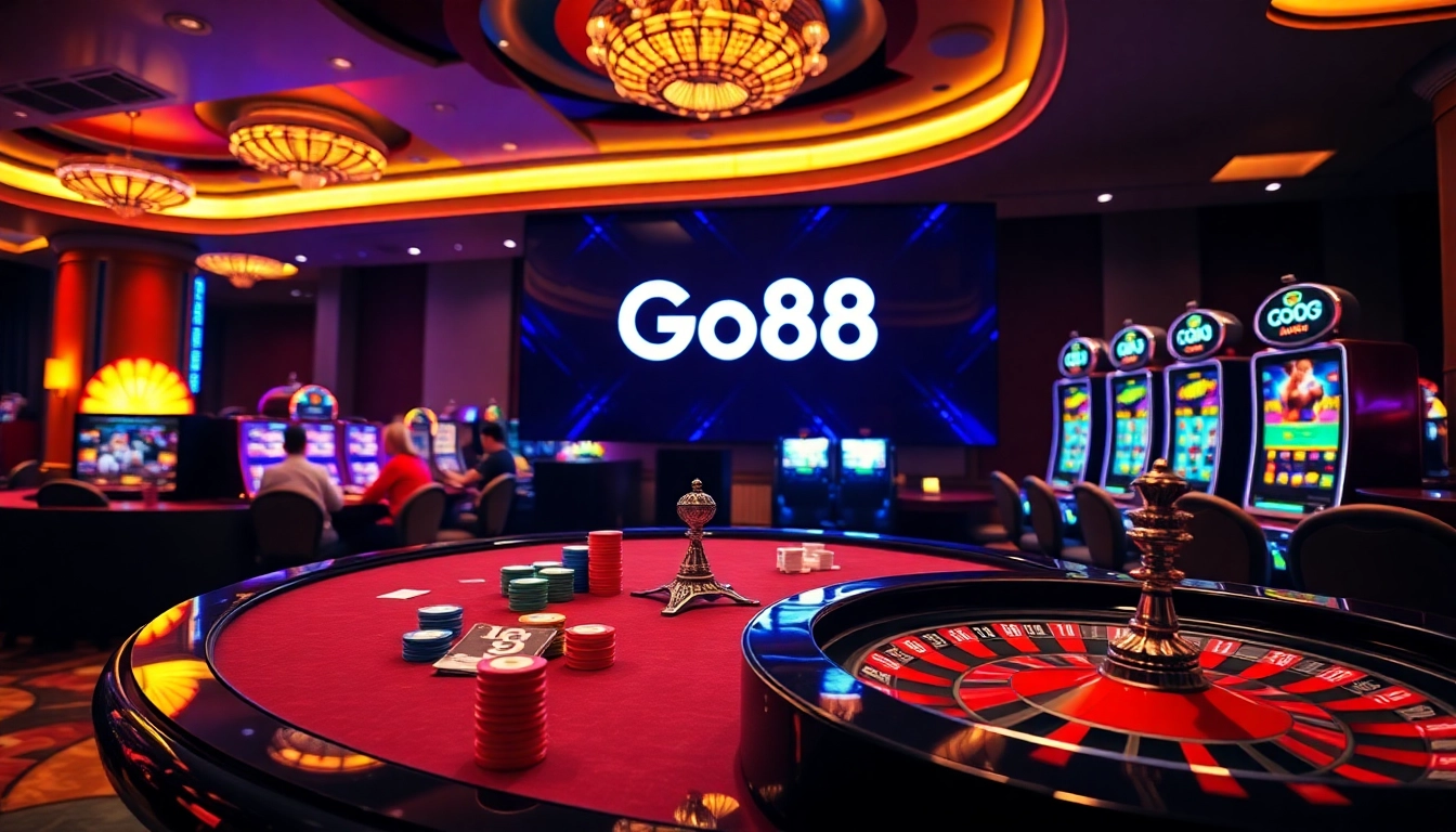 Experience the thrill of Link Go88 with vibrant slot machines and an exciting poker game atmosphere.