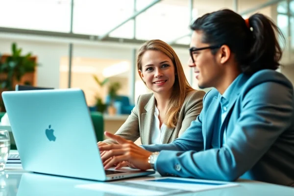 Headhunter IT unterhält sich mit Kandidaten in einer modernen Büroumgebung.