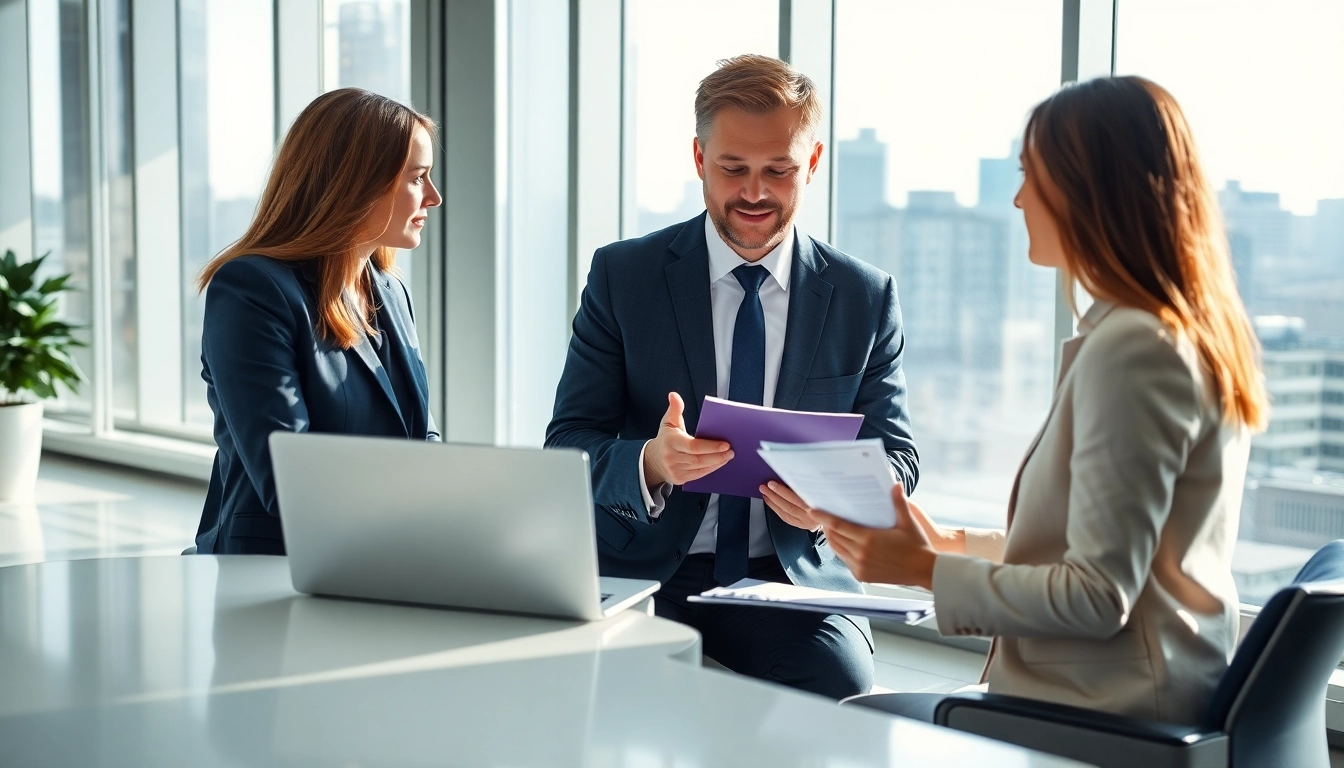 Interaktion zwischen Headhunter Schweiz und Klient in modernem Büro, betont Fachwissen.