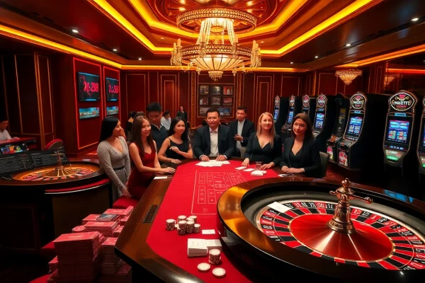 Players enjoying an exciting RR88 casino experience at a luxurious gaming table.