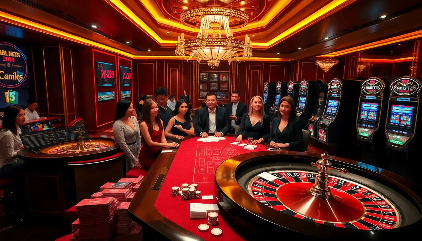 Players enjoying an exciting RR88 casino experience at a luxurious gaming table.