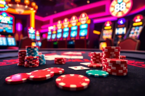 Engage with the advanced gaming features at link 88i, surrounded by vibrant casino elements.