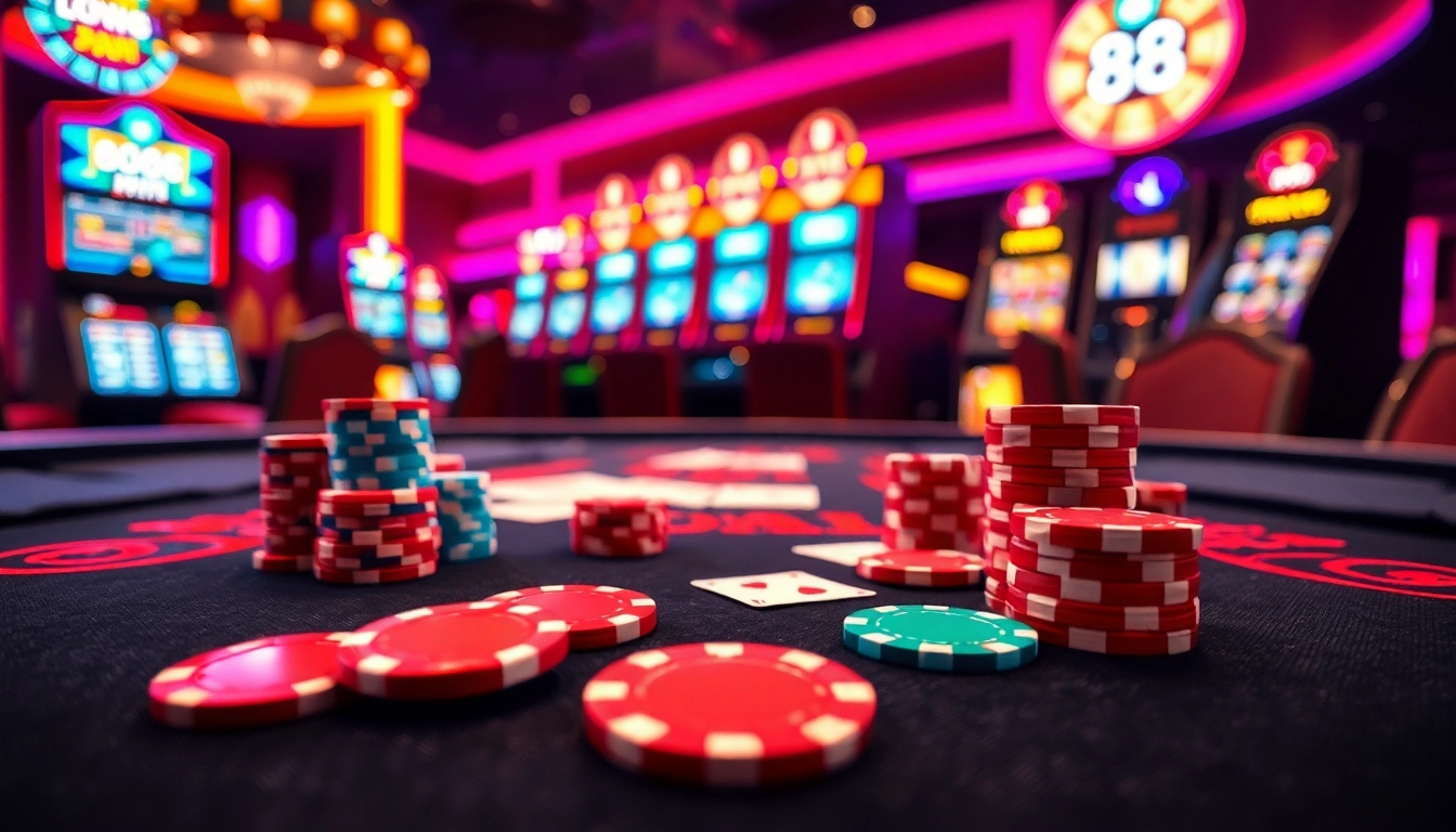 Engage with the advanced gaming features at link 88i, surrounded by vibrant casino elements.