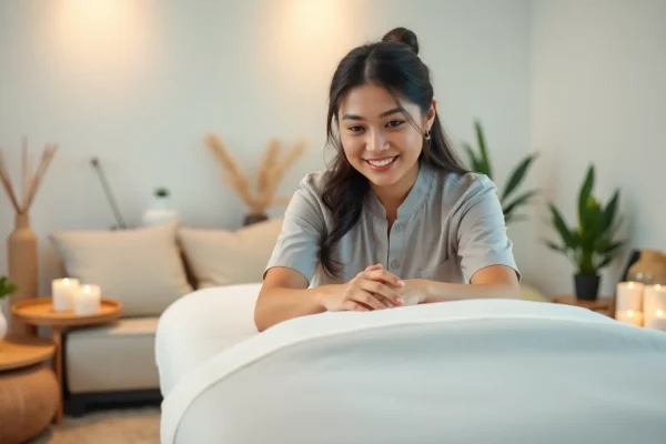 전문 치료사가 차분한 모바일 마사지 세트를 준비하는 모습과 함께 오산출장마사지의 차분한 분위기를 경험해 보세요.