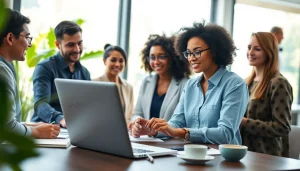 Effektive Software Hilfe durch Zusammenarbeit in einem modernen Büro mit Kreativität und Innovation.