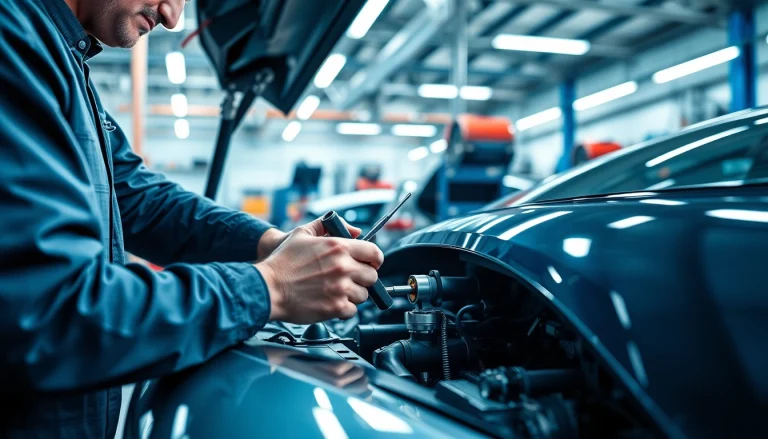 Das wichtigste ist !!! eine spannende Darstellung eines Mechanikers, der an einem modernen Fahrzeug arbeitet.