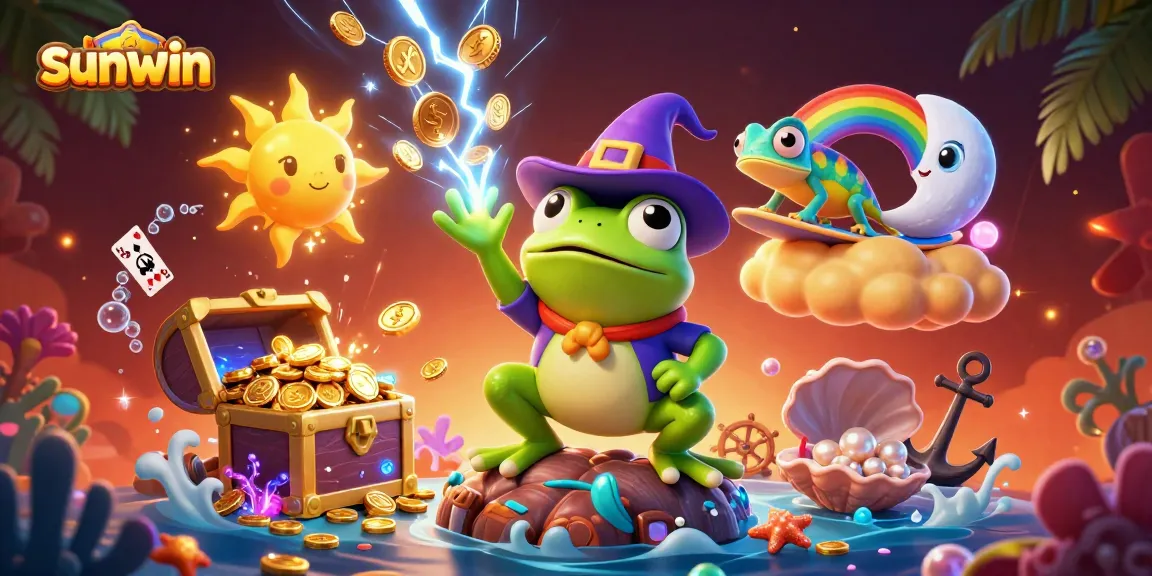 Engage in thrilling gameplay with sunwin as a wizard frog conjures gold coins amidst casino chaos.