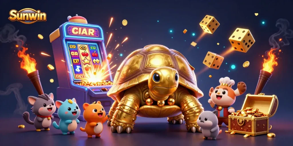 Experience the thrill of winning at Sunwin with vibrant casino imagery showcasing gold and jackpots.